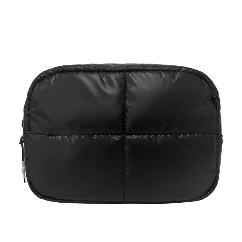 Black rectangular toiletry bag with zippers on a white background #color_black